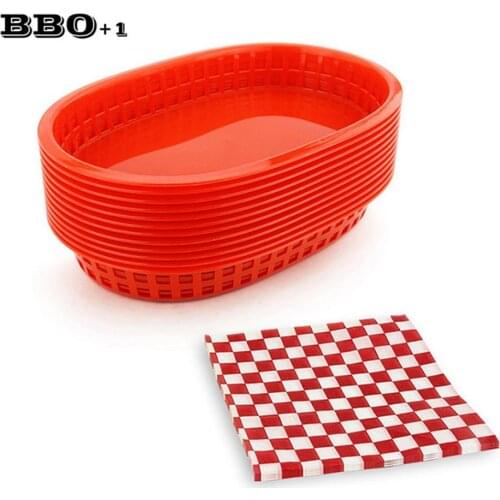 12pcs Large Fast Food Baskets set Dozen Bread Dinner Tray Serving Platter Plastic Food Trays Dinner Plates set Kitchen Utenseils