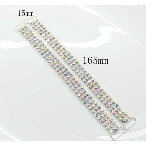Factory AB Color 2pc 165MM 3 Rows Charm Chain bikini Connectors buckle Metal Crystal Rhinestone Bikini set chain Decorative