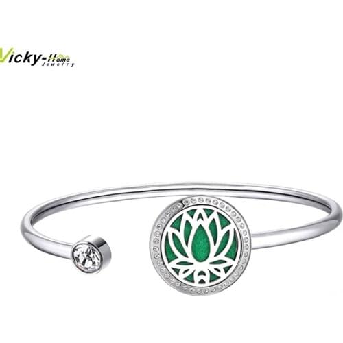 20mm Lotus Magnet Can Wiggle Up and Down Aroma Locket Stainless Steel Bangle Essential Oils Diffuser Locket Bracelet (Dropship)