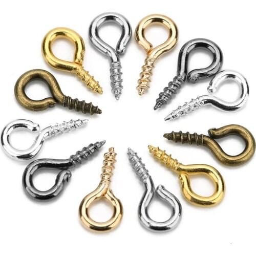200pcs/lot 4x8mm 10x5mm Mini Eye Pins Clasp KC Gold Rhodium Color Small Eye Loop Screw Bail for Top Drilled Charm Pendant Making