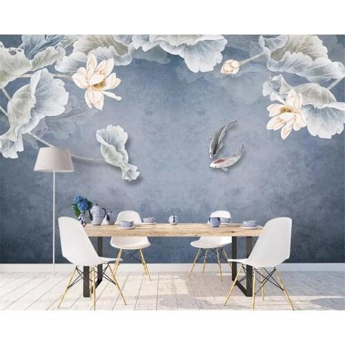 Beibehang Custom wallpaper 3D stereo Hand Painted lotus fish oil painting modern abstract art wall painting 3d wallpaper behang