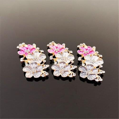 50pcs Flower Rhinestone Applique Alloy Metal Crystal Hairpin Head Wear Accessories Shoes Bag Garment Decoration Embellishment