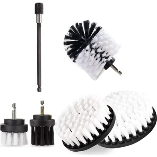 6-Part Drill Brush, with 6 Inch Extended Attachment for Tile Sealant, Wash Basin, Floor