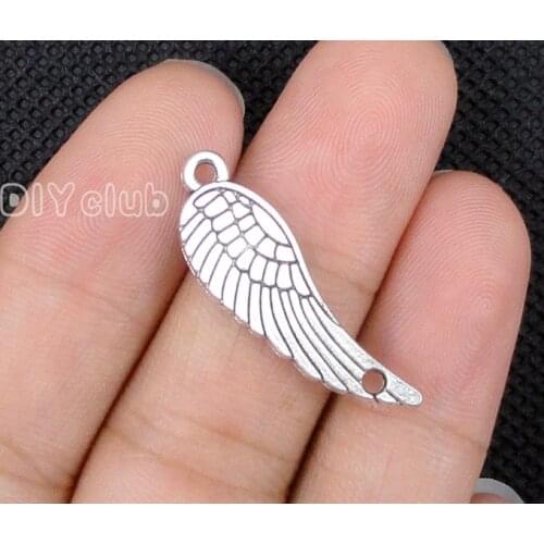 60pcs-Antique Tibetan Silver 2 Sided Angel Wing Connector Charms 31x10mm