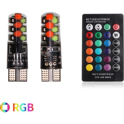 2 x RGB T10 W5W LED Bulbs Clearance light Car Reading Lamp License Plate Light Remote Controller 12 SMD 194 168 Flash Strobe