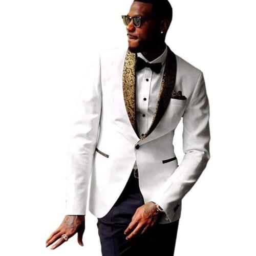 Slim Fit Wedding Tuxedo for Groom with Floral Pattern Lapel 2 Piece African Men Suits Male Fashion Jacket Pants