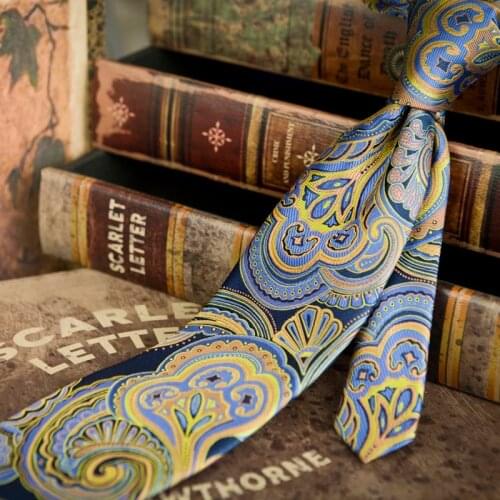 Free Shipping Navy Blue Yellow Multicolor Paisley Mens Neckties Ties Neckties 100% Silk Jacquard Woven Wholesale