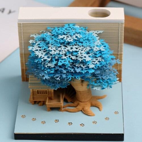 Memo Pads 3D Convenience Stickers Craft Cut Creative Gifts Non-Sticky Tree House Block Crafts Paper Art Tank Stereo Model Note
