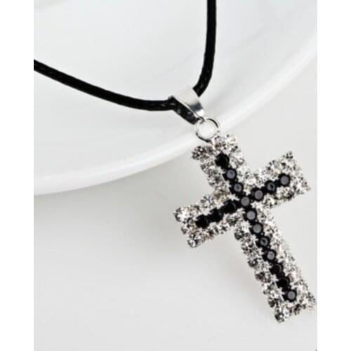 CANZE New Women Trend Rhinestone Cross Necklace Pendant Earring Set Jewelry