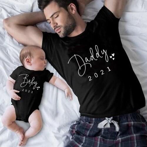 Baby Dad Kids Matching Clothes Funny Baby Daddy 2021 Family Matching Clothing Simple Pregnancy Announcement Family Look T Shirt