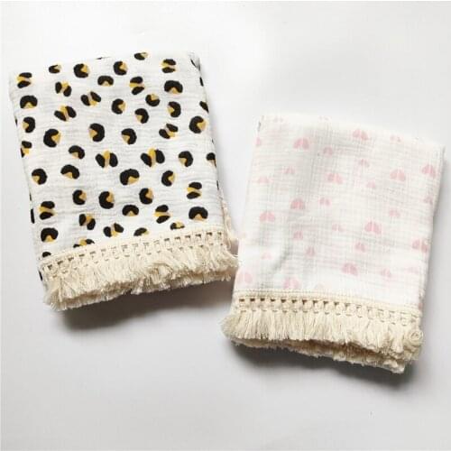 Baby Tassel Swaddle Wrap Pure Cotton Muslin Receiving Blanket Newborn Infant Photography Props Shower Gifts