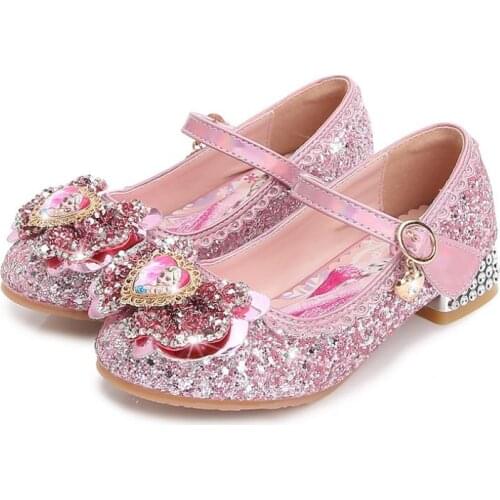 Disney girls sandals summer new childrens crystal high-heeled frozen princess shoes little girl bow shoes elsa party school