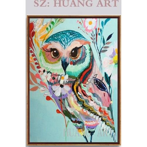 High Skills Artist Handmade High Quality Owl Oil Painting on Canvas Colorful Colors Animal Owl Oil Canvas Art Painting for Wall