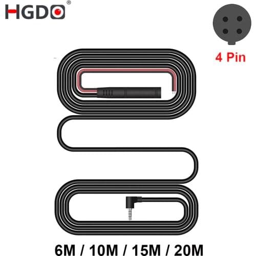 HGDO 4pin 2.5mm jack RCA Video extension Cable 12&24V 6M/10M/15M/ 20M For Rear View Camera Wire Car DVR Camera Mirror Cable