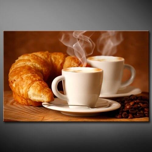 Canvas Paintings Bread And Coffee Canvas Poster Print for living room Kitchen room home decoration