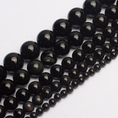 Black Obsidian Beads Round Loose Natural Stone Beads for Jewelry Making DIY Charm Earrings Bracelet Necklace 4/6/8/10/12mm 15