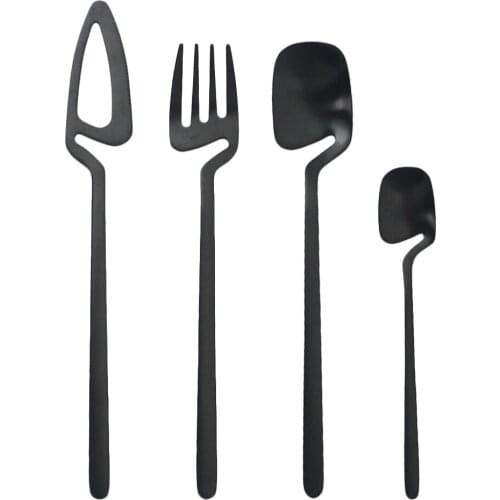 Matte 4Pcs Black Cutlery Set Stainless Steel Tableware Set Knife Fork Coffee Ice Cream Spoons Dinnerware Set Kids Sliverware Set