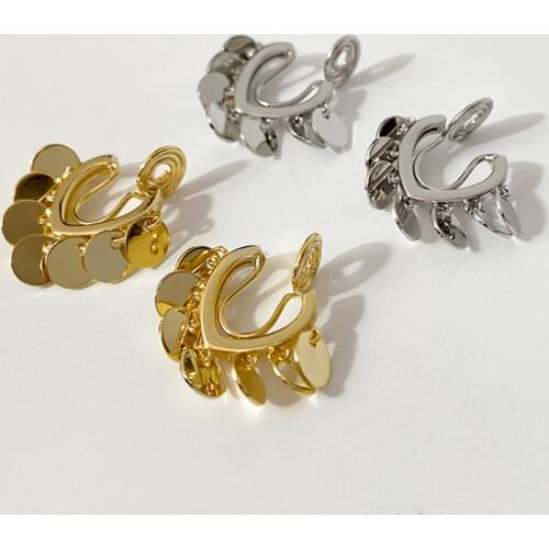 2020 Fashion Golden Metal Sequins Clip On Earrings Small Oval Geometric Non Pierced Ear Clips for Women Party Earring Jewelry