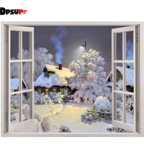 Dpsupr Full Square/Round Drill 5D DIY Diamond Painting "Window Snow Scenery" Diamond Embroidery Cross Stitch 3D Decor Gift Du005