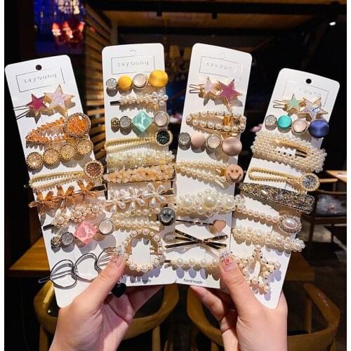 New Fashion Pearl Imitation Beads Hair Clip For Women Girls Elegant Korean Design Snap Barrette Stick Hairpin Set HairStyle
