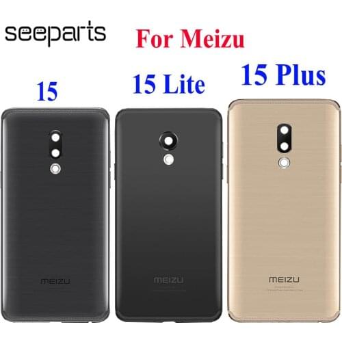 100% NEW Battery Cover For Meizu 15 Plus Rear Housing Back Case 15 Lite Battery Cover With Camera Lens Replacement Part