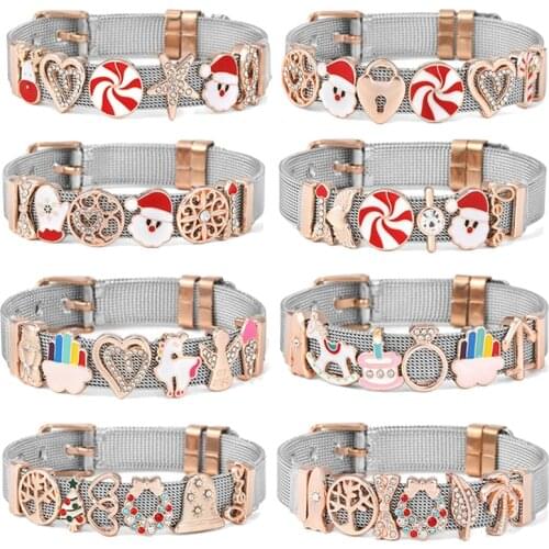 New Design Two-Colors 10mm Keeper Mesh Bracelets With Santa Claus Slide Charm Beads For Women Fashion Christmas Jewelry Gift