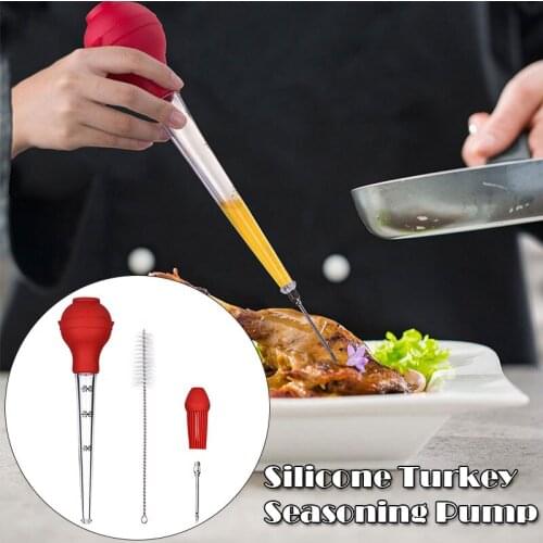 4Pcs Turkey Pipette Dropper BBQ Pump Pipe Dropper Sauce Oil Tube Turkey Needle with Cleaning Brush Barbecue Tools SCVD889