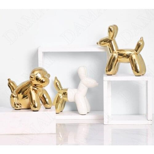 Gilded Balloon Dog Figurine Nordic Modern Creativity Ceramic Animal Decorative Ornaments Home Accessories Living Room Decoration