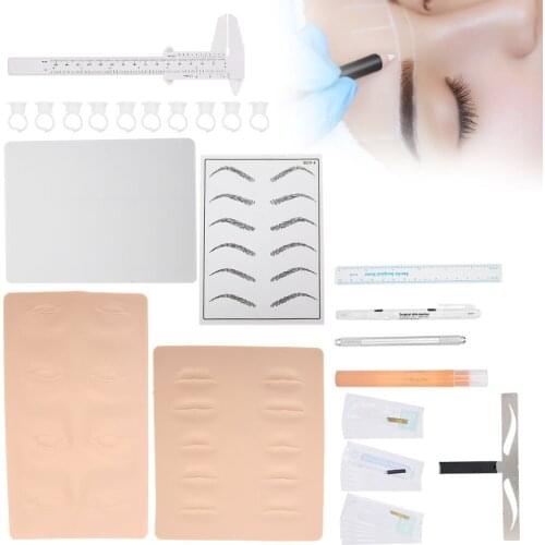 Professional Permanent Complete Microblading Tattoo Practice Makeup Beauty Tools Kit for Eyebrow Lenses Line Lips Tattoo 1 Set