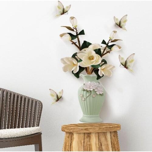 Nordic three-dimensional office bedside table TV background wall bedroom living room vase stickers