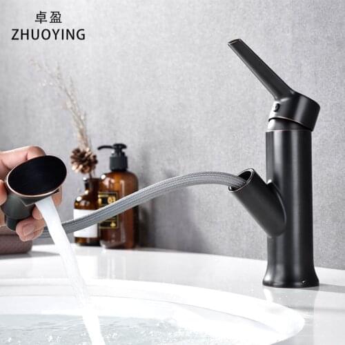 Hot and cold pull faucet household telescopic zinc alloy faucet bathroom basin universal faucet factory direct supply