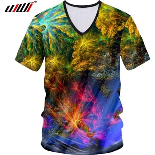 UJWI Mens V Neck Tshirts 2018 Summer Tops 3D Digital Print Sea World T-shirts Galaxy Space T Shirts Hombre Short Sleeve Shirts