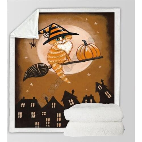 Horror Cat Halloween Fleece Blanket 3D full printed Wearable Blanket Adults For Kids Warm Sherpa Blanket 02