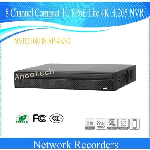 Dahua CCTV Surveillance NVR 8Ch Compact 1U 8POE Lite 4K Network Video Recorde English Version H.265 DHI-NVR2108HS-8P-4KS2