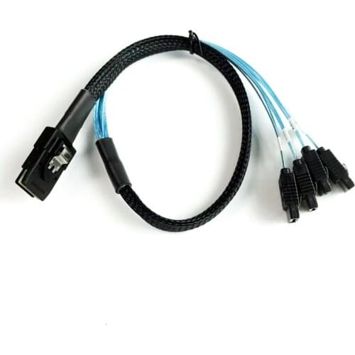 30AWG Internal Mini SAS 36pin (SFF-8087) Male with Latch to 4 x SATA 7pin Female Forward Breakout Cable with Nylon Braiding