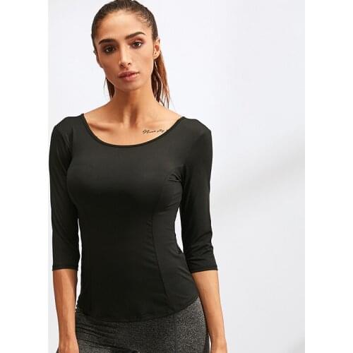 Women Yoga Shirt Fitness Running Sport Dance Tight Clothes Quick Dry Top Cross Back Mid Long Sleeve Athletic Sport Gym Yoga Suit