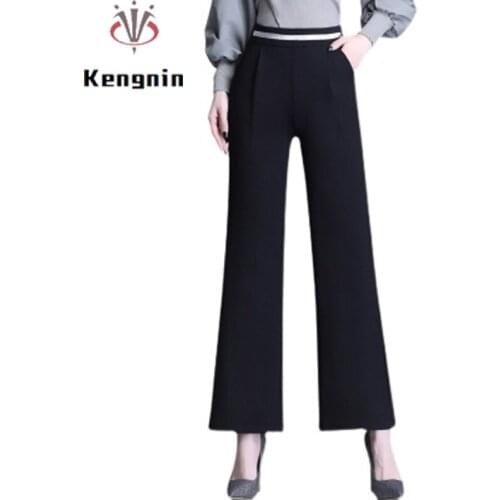 Women Wide Leg Pants 2021 Spring Autumn High Waist Office Ladies Capris Loose Black Color Trousers Plus Size 4XL Pants KN163