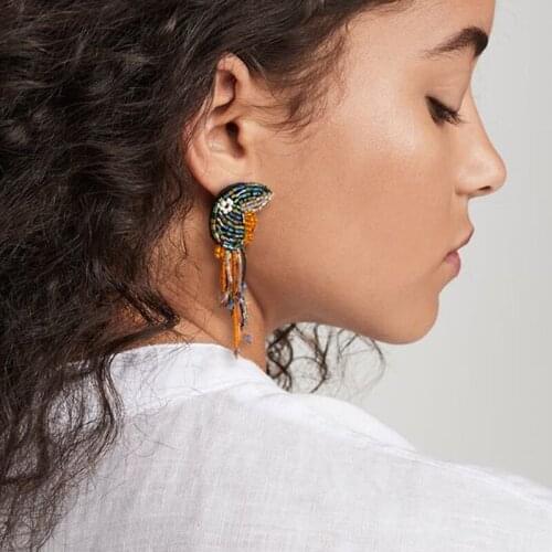 TIMEONLY Handmade Seebeads Parrot Tassel Exaggerated Earrings Retro Animal Vintage Earrings for Women Gift 2011 Jewelry