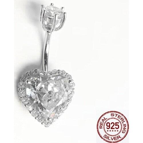 Crystal heart 925 silver body jewelry piercing belly piercing ombligo navel piercing for women fashion