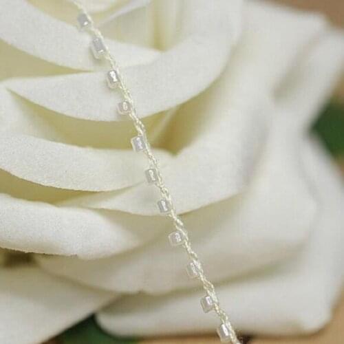 1M Beige Lace Crystal Beads Sequin Fabric DIY Crafts Sewing Applique Collar Cord Wedding Dress Guipure Beaded Trim Ribbon Decor