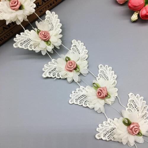 1 yard 3D Flower Apricot Lace Dress for Brial Wedding Lace Trim Applique Ribbon Embroidered Fabric Sewing Craft DIY Decoration