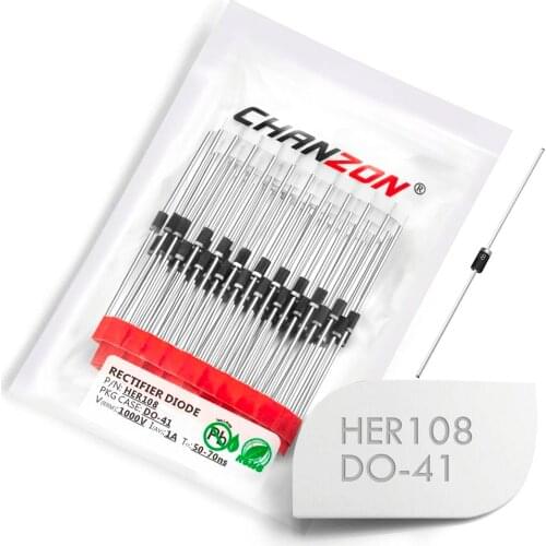 100 Pcs) HER108 High Efficiency Rectifier Diode 1A 1000V 50-70ns DO-41 (DO-204AL) Axial 1 Amp 1000 Volt HER 108