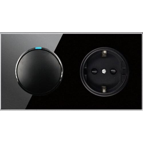 146 Type 1gang 1 way + Germany Socket Crystal Tempered Pure Glass Panel 13a Double Eu Standard Wall Power Socket Grounded