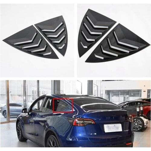 Car Shutter Blinds Decoration Rear Window Triple-cornered Sticker Exterior For Tesla Model Y Accessories Carbon Fiber 2Pcs