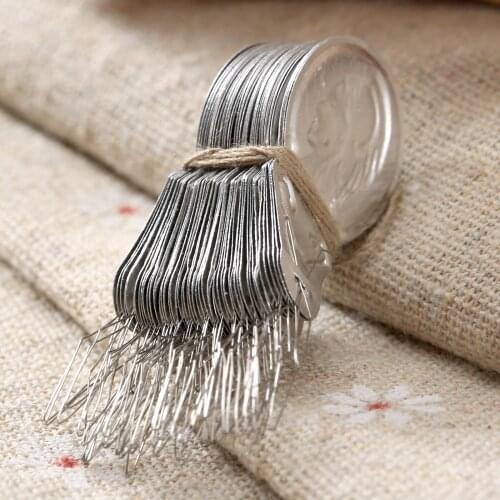 50pcs Silver Bow Wire Needle Threader Stitch Insertion Hand Machine Sewing Tool DIY