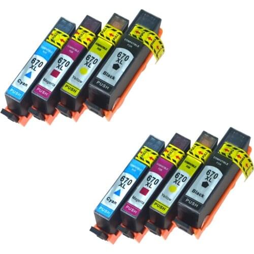 8pcs XiongCai compatible ink cartridges for hp 670 Deskjet 3525 4615 4625 5525 6520 6525 printers cartridge for hp670 XL 670XL