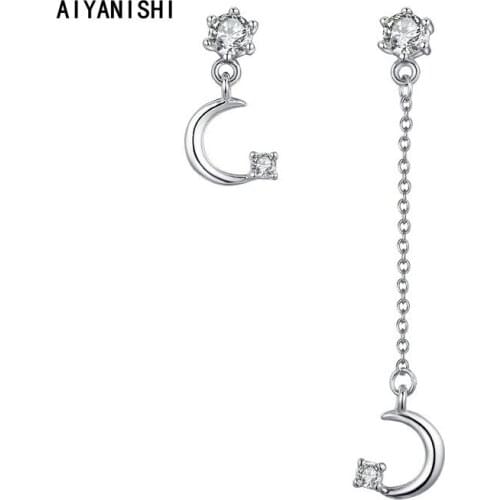 AIYANISHI 925 Sterling Silver Dangle Earrings Moon Star Earrings Wedding Engagement Silver Chandelier Drop Earring Lovers Gifts