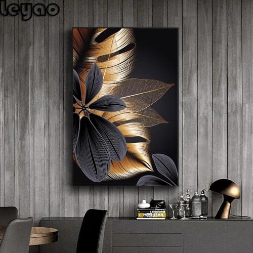 Black Golden Plant Leaf Diamond Painting Modern Home Decor Abstract Wall Art 5D Diamond Embroidery Nordic Decoration Picture
