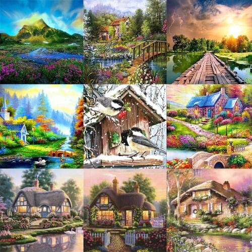 Diamond Painting Decoration living room Full Round 5d Diy Diamond Mosaic Embroidery building landscape Drill Home Holiday Gifts