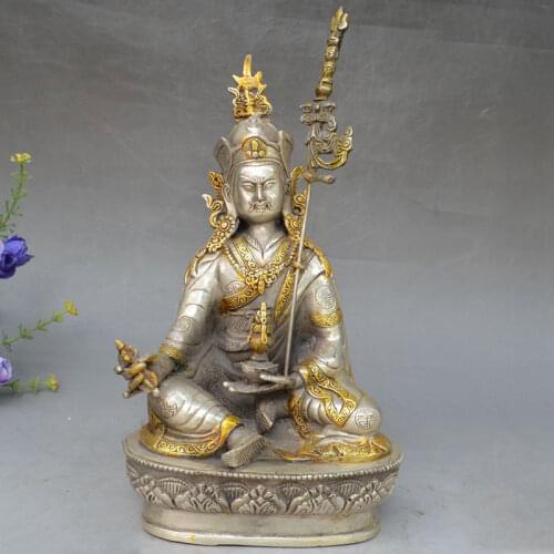 Antique brass silver-plated handicraft ornaments Lotus master Buddha statue